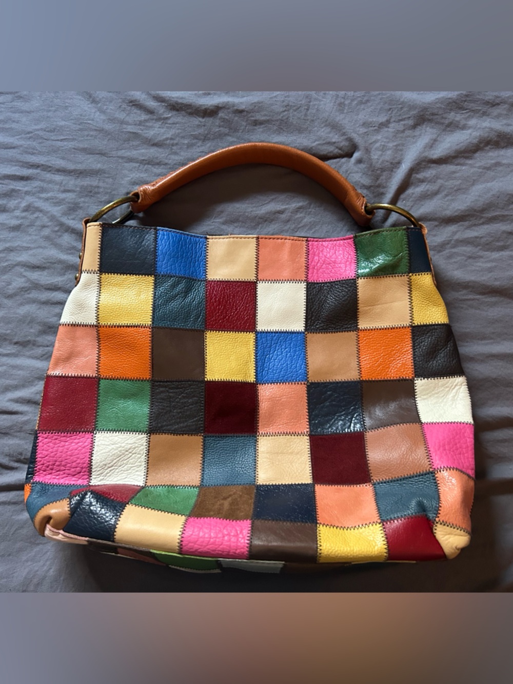 Stella & Max Patchwork Leather Bag - Colorful Checker Design